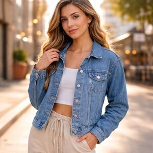 Old Navy 100% Cotton Blue Denim Jacket Classic Trucker Casual Layering Essential